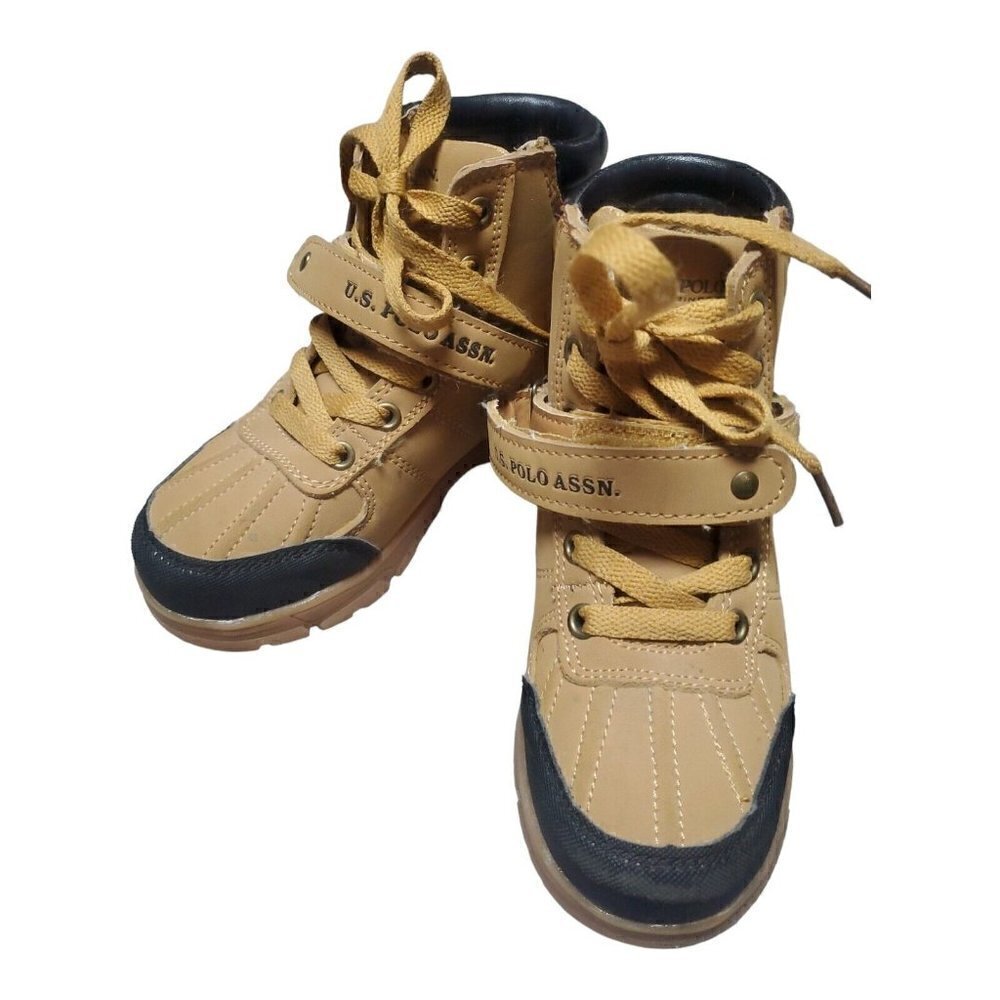 US Polo Association Kids Ankle Boots Tan/Black Size 11 Lace-up Hiking Sh…